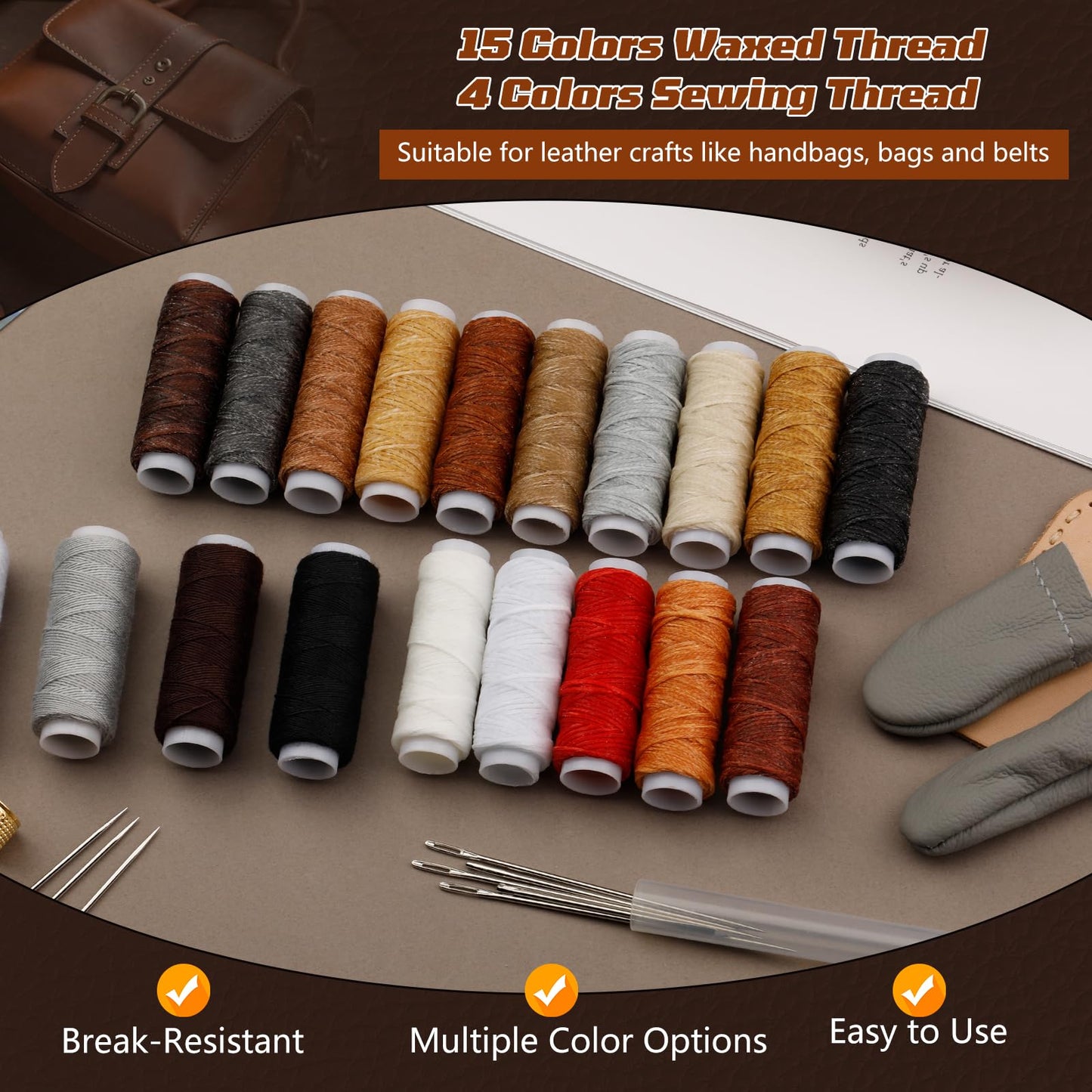 CBHGFEA Leather Working Kit, Leather Working Tools and Crafting Kit with Custom Storage Bag, Engraving, Cutting, Sewing, Stamping, Sanding Supplies for DIY Handicraft Making and Repair
