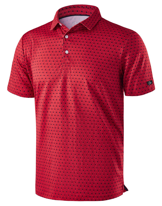 Obla Mens Golf Polo Shirts Short Sleeve Dry Fit Performance Moisture Wicking Casual Print Collared Golf Shirts for Men (Red Flower_S)