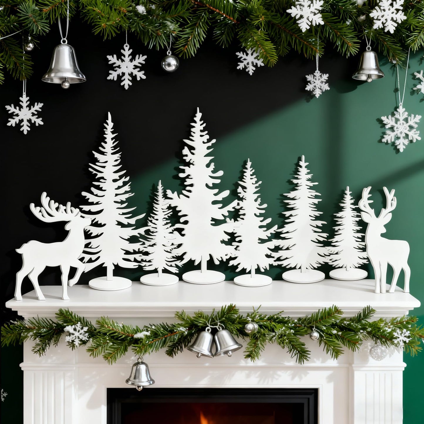 Whaline 8Pcs Christmas Wood Table Sign Xmas Cedar Elk Tabletop Centerpieces Rustic Tiered Tray Decor for Farmhouse Winter Holiday Home Office Mantel Table Fireplace Shelf