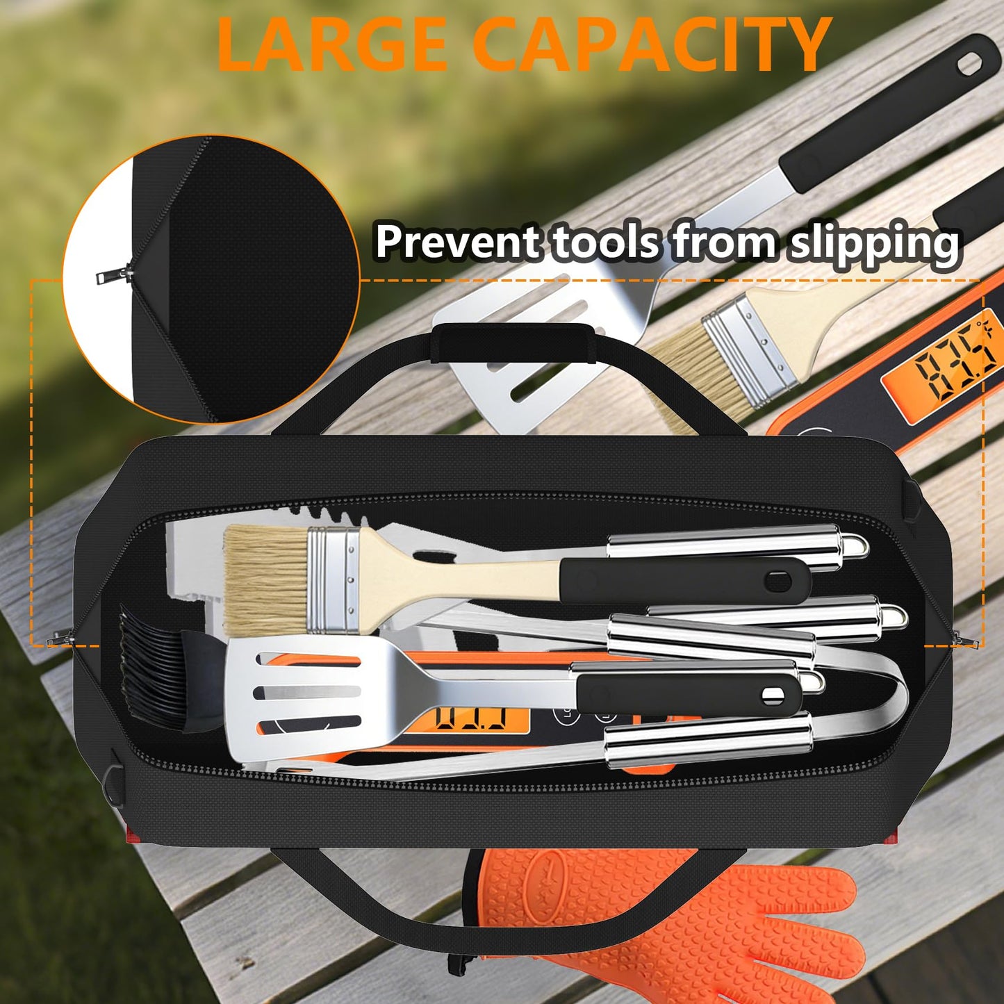 Grill Tool Storage Bag,Grill Utensil Storage Bag for Barbecue Tool up to 22",BBQ Utensil Storage Caddy with Pockets,Barbecue Utensil Case for Outdoor Grilling, Camping, Bag Only