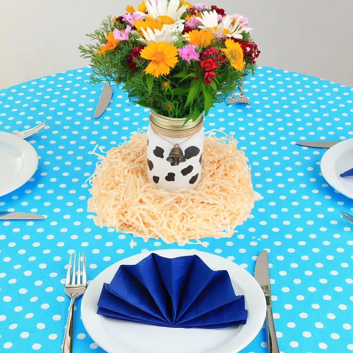 Chunful 6 Pcs Western Cowboy Mason Jars Centerpieces with Brass Bells for Table Cowboy Baby Shower Decorations Cow Print Western Theme Party Baby Shower Table Centerpieces