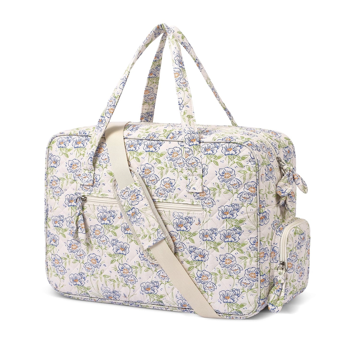 Quilted Duffle Bag for Women, Quilted Weekender Bag, Quilted Travel Bag, Large Floral Duffle Bags with Adjustable Straps