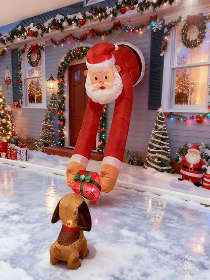 7ft Christmas Inflatable Santa Claus with Puppy and Gift Box - Outdoor Holiday Decor for Christmas, Ideal for Front Yard and Doorway
