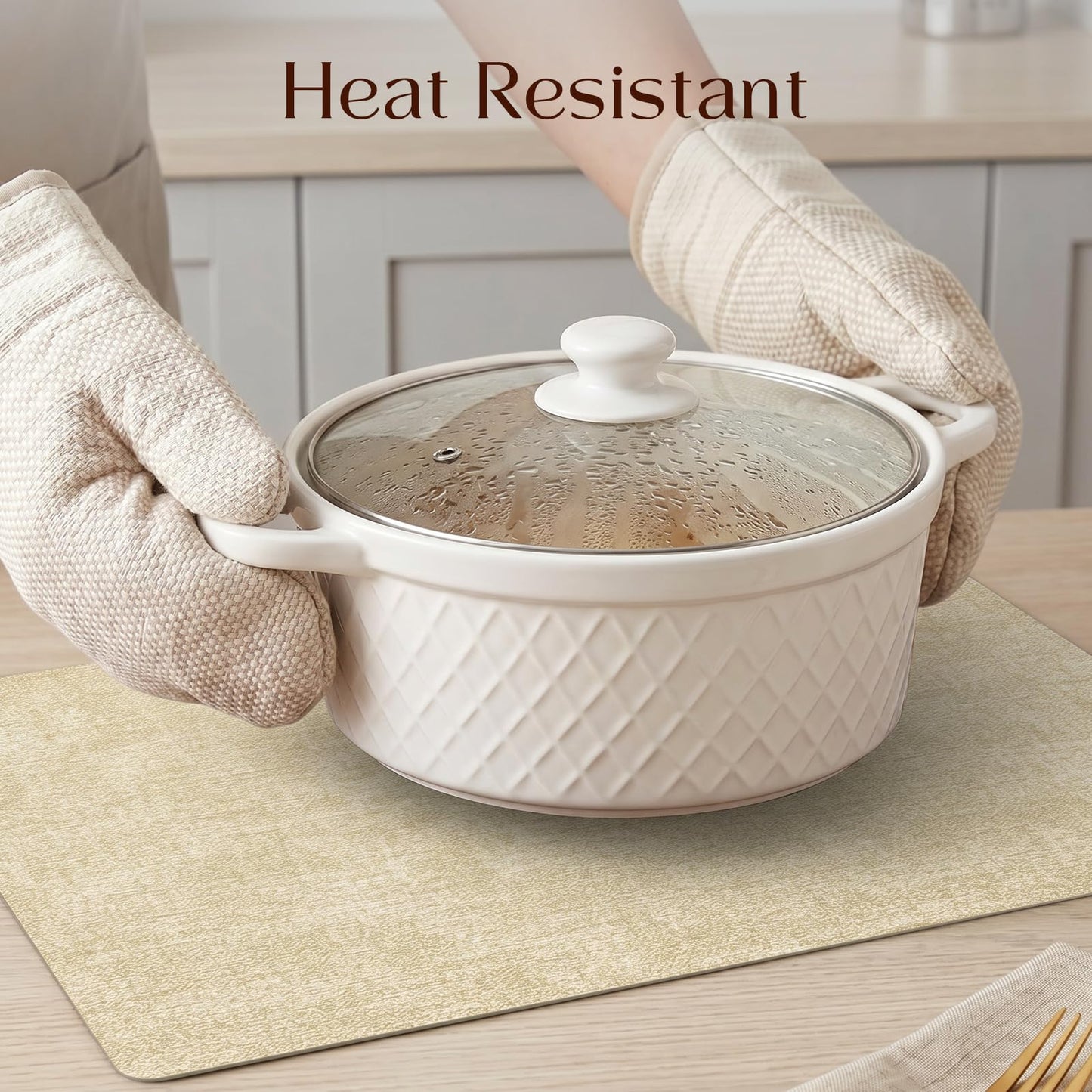 Newise Leather Placemats Set of 6-18 x12 inch, Washable Heat Resistant Place Mats for Patry Kitchen Dinner, Beige