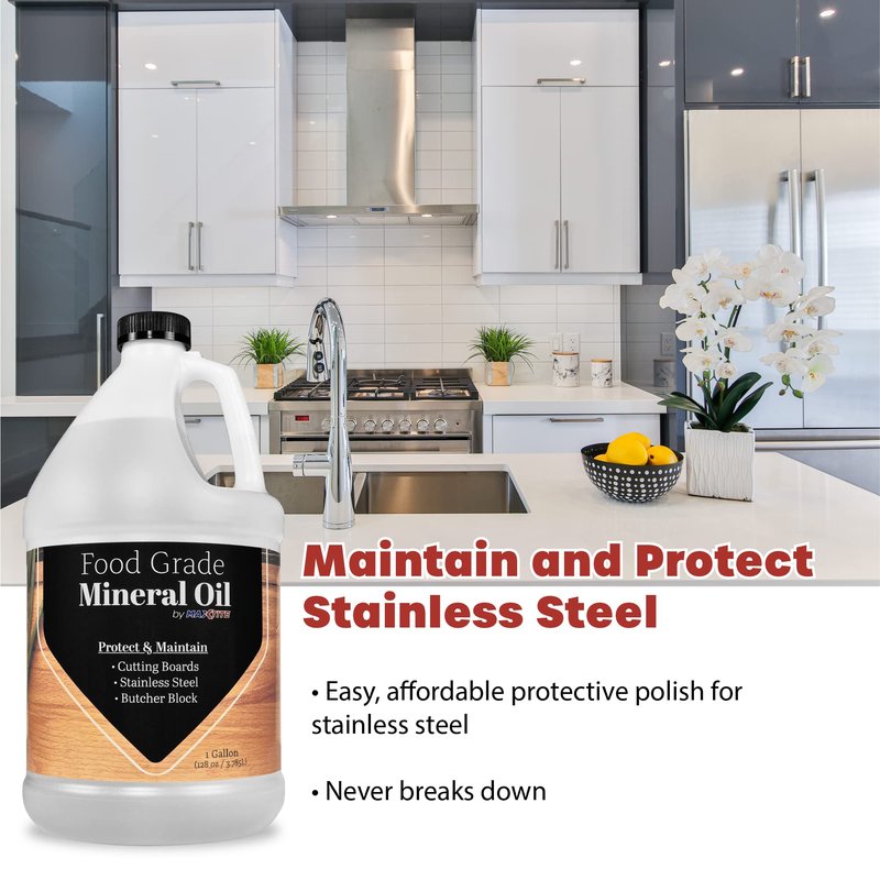 MAXTITE Mineral Oil for Cutting Boards and All Wood Care, Ultrapure Food Grade Made in USA (1 Gallon) - Condition Wood, Butcher Block Countertop, Stainless Steel, Knife, Tools, and Equipment