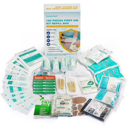General Medi 160 Piece First Aid Kit Bag Refill Kit - Includes Instant Cold Pack, Bandages,Emergency Blanket, Moleskin Pad, Gauze - Extra Replacement Medical Supplies for First Aid