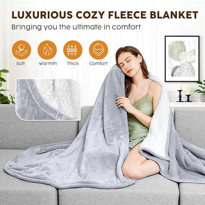 HYLEORY Heated Electric Blanket Throw 50"x60" Soft Fleece & Flannel with 5 Heating Levels & 3 Hours Timer Auto Shutt Off, ETL Certified, Washable，Heated Blanket for Body-Light Grey