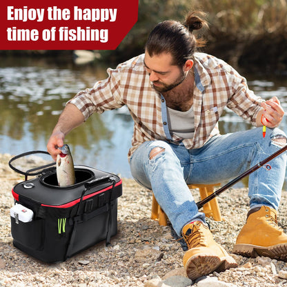 Cosblank 2 Pcs Fishing Bucket and Live Bait Aerator, Foldable Multi Functional Live Bucket Portable Quiet Aerator Outdoor Camping Fishing EVA Bag(Black,4 Gallon)