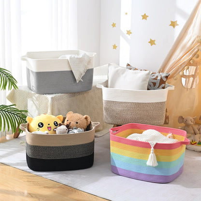 Degeyoyo Large Blanket Basket, 60L Storage Baskets for Organizing, Woven Laundry Basket for Blankets, Cotton rope Blanket Storage for Living Room, Nursery Room, 19.7" L x 15.74" W x 11.8" H, Brown
