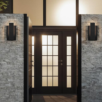 LamQee Modern Outdoor Wall Lights for House LED Integrated, Aluminum Outdoor Porch Light Fixture Wall Mount, 3000K 10W Exterior Wall Sconce Lighting Patio Front Door Garage Indoor, Matte Black