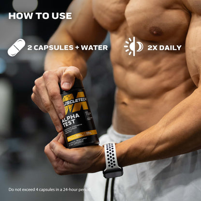 MuscleTech Testosterone Booster for Men, AlphaTest - T-Boost Mens Supplement with Tribulus Terrestris & Boron - Daily Male Gym Workout Supplements for Muscle Growth, Stamina & Energy - 240 Pills