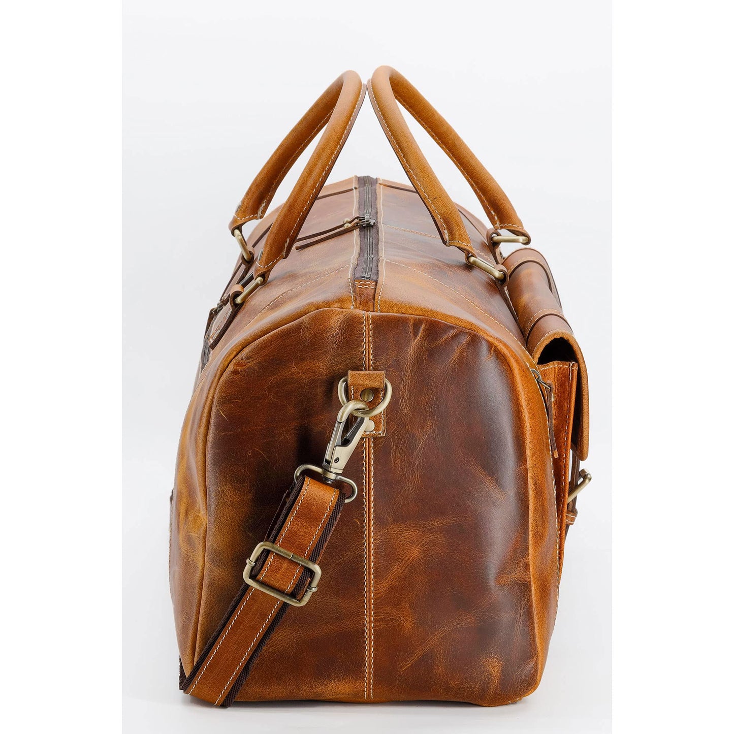 KomalC Leather Duffle Bags for Men and Women Travel Overnight Weekend sports bag holdall Gym Duffel for Men (Distressed Tan, 28 Inch)