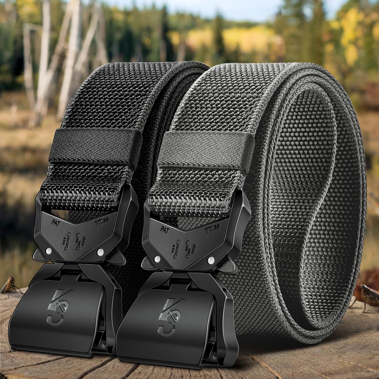 KEMISANT Men Tactical Belt,Stretch Nylon Belt Adjustable for Rigger Military Heavy Duty Work 1.5"-Quick Release(Black/Light Gray,30"-34" Waist Adjustable)