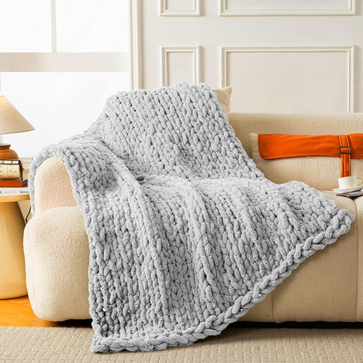 Ultra Soft Chunky Knit Throw Blanket 50x70 Hand Knitted Warm Chenille Throw Blanket, Home Decor Soft Thick Yarn Cable Knit Blanket Breathable Fleece Banket Christmas for Couch Bed Sofa Best Gift