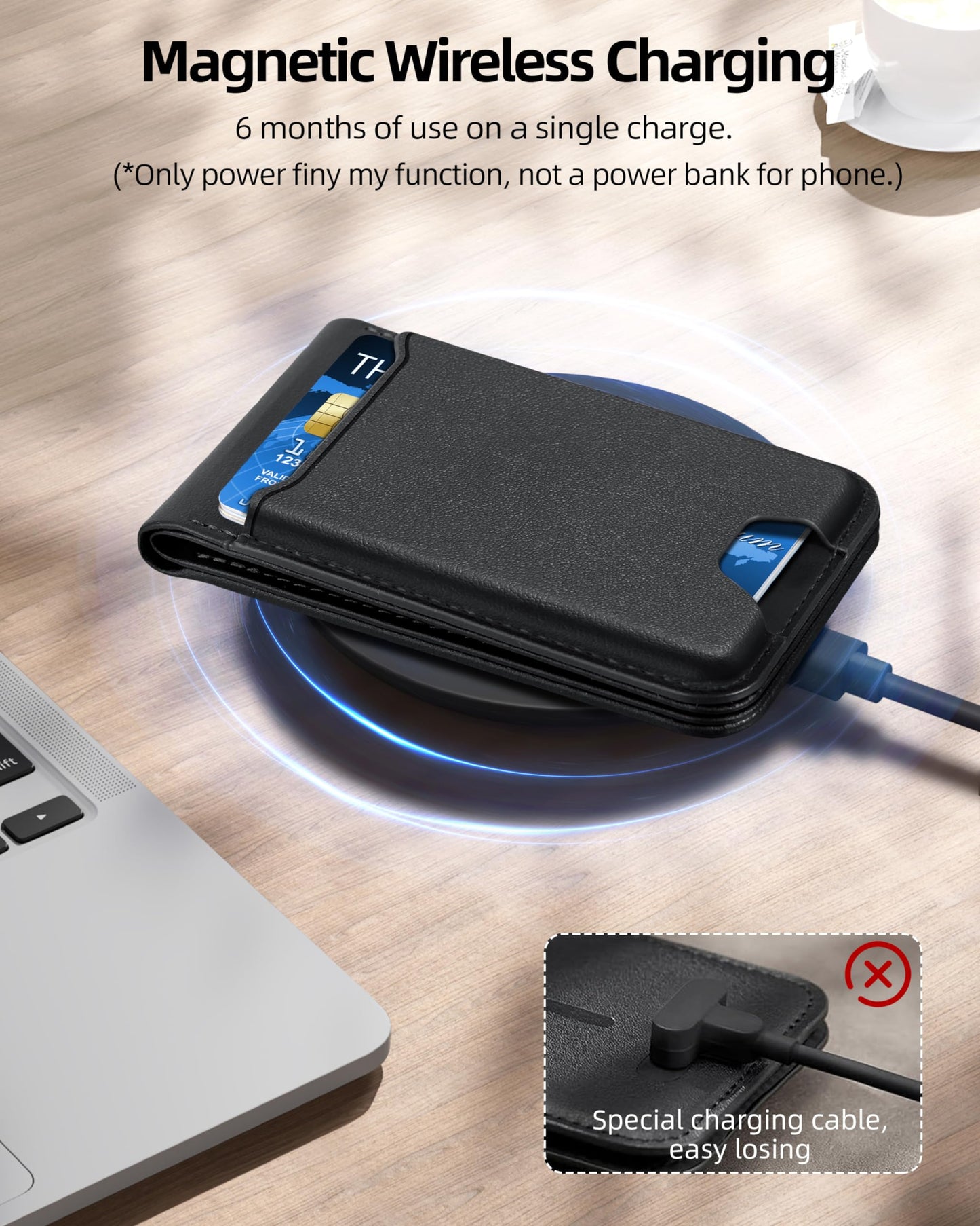 for Magsafe Wallet, Works with Apple Find My, Strongest Magnetic Wallet for iPhone 17/16/15/14/13/12 Series, for iPhone Walle t with Adjustable Stand, 6 Cards Holder, Vegan Leather, Black