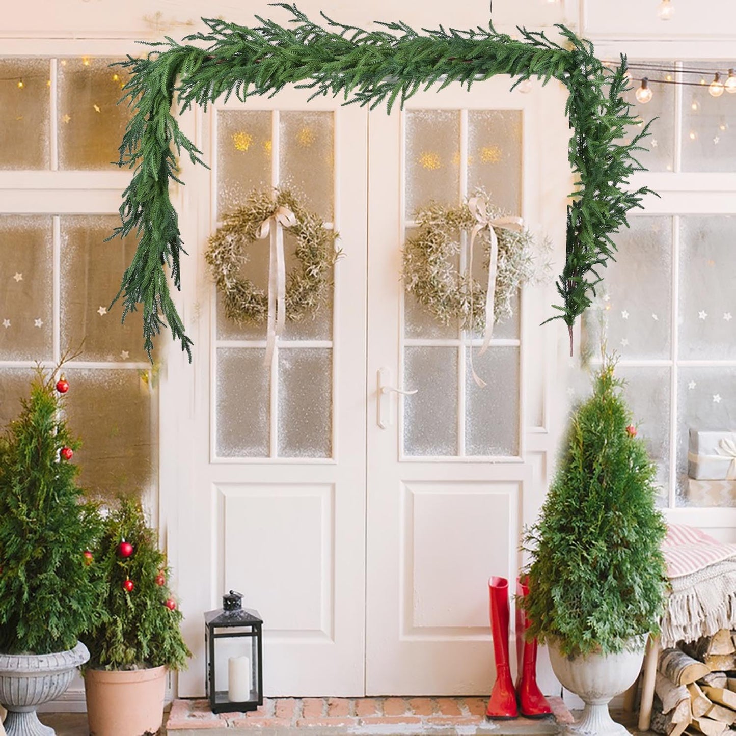 Norfolk Pine Garland Christmas Decoration - 9ft Realistic Pine Needles Artificial Greenery Garland for Holiday Mantel Fireplace Stairs Railing Table Home Decor