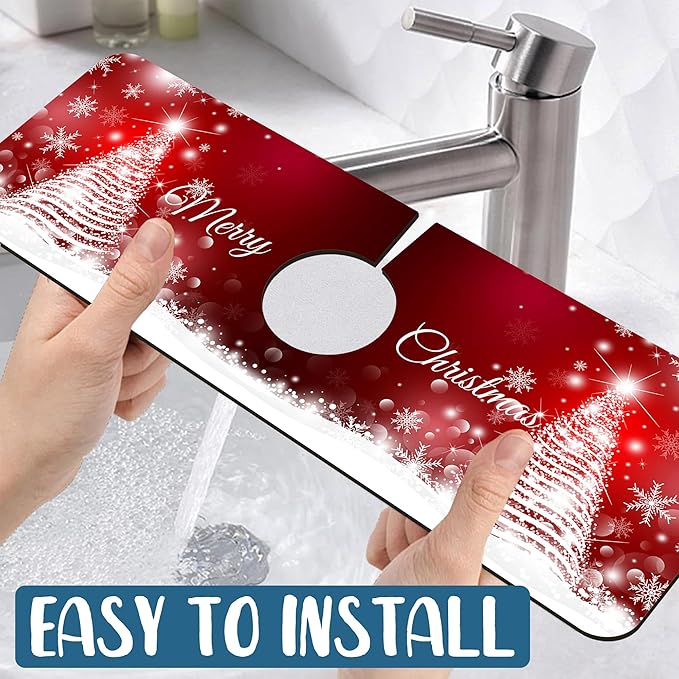 Christmas Merry Xmas Sink Faucet Absorbing Mat Santa Claus Super Absorbent Fast