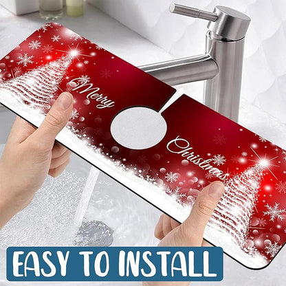Christmas Merry Xmas Sink Faucet Absorbing Mat Santa Claus Super Absorbent Fast