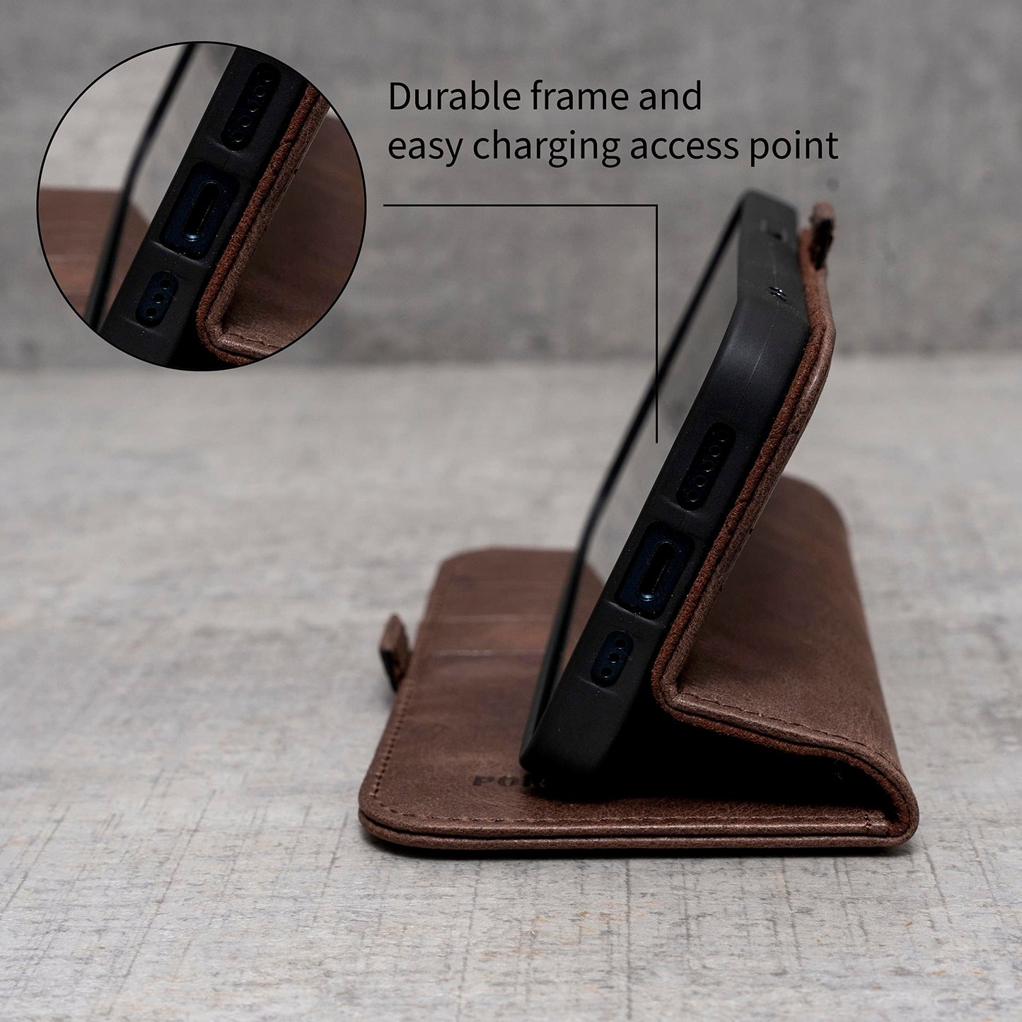 Porter Riley - Leather Case Compatible with Samsung Galaxy S26 Ultra. Premium Genuine Leather Stand Case/Wallet/Cover (Chocolate Brown)