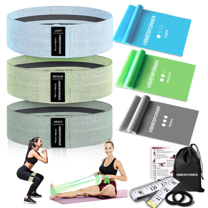 Wide Fabric Resistance Bands for Working Out, 3 Level Non-Slip Exercise Booty Bands for Women & Men Leg and Glutes with Hair Ties and Tape Measure - for Home Gym Workout, Yoga, Pilates