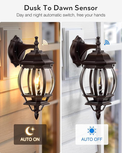 VIANIS Oil Rubbed Bronze Outdoor Wall Lights, Farmhouse Dusk to Dawn Sensor Exterior Lighting Fixtures Wall Mount for House, Outdoor Wall Sconce Lantern for Porch, Anti-Rust Coach Lights for Garage