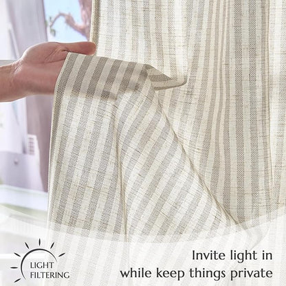jinchan Striped Linen Kitchen Curtains 36 Inches Tier Curtains Farmhouse Modern Cafe Style Small Window Treatments Airy Light Filtering Rod Pocket for Living Room Bathroom 2 Panels Taupe Grey