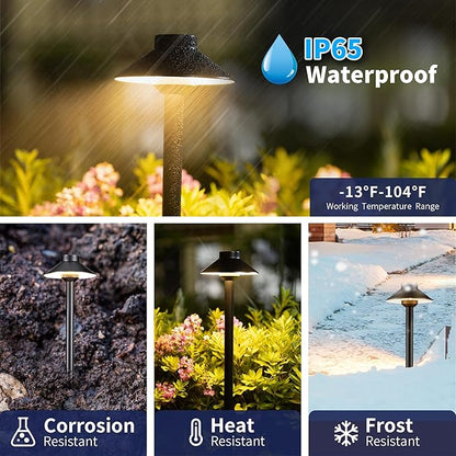 Gardenreet Low Voltage Landscape Lighting Brass, 12v Pathway Lights Waterproof, Hard Wired Path Light Outdoor, Mushroom Black for Exterior Patio House with 3W 270LM 3000K Soft White G4 Bulb (6 Pack)