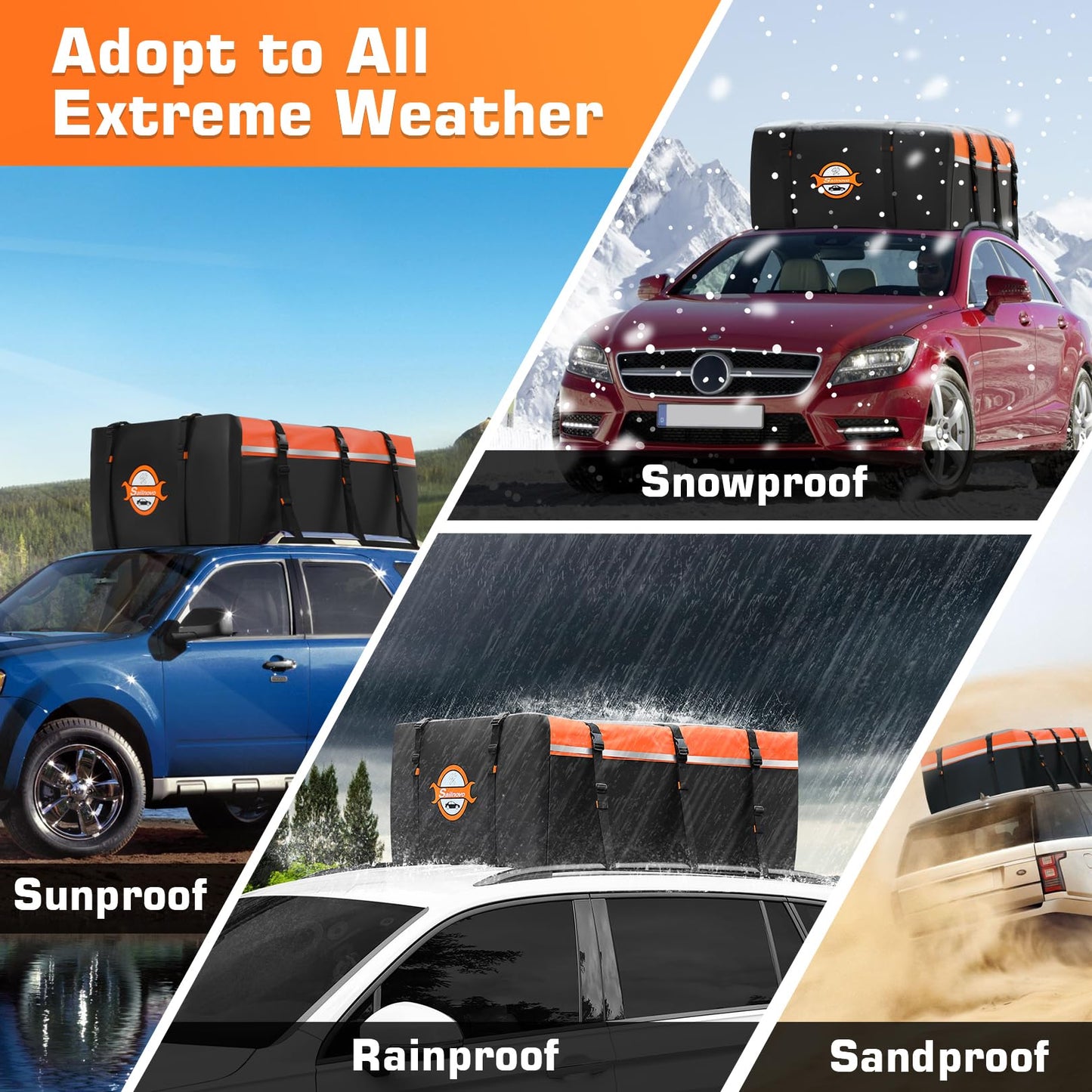 Sailnovo Rooftop Cargo Carrier 20 Cubic, Waterproof Car Roof Bag Soft-Shell Carriers Top Luggage Storage with Slip Mat, 6 Door Hooks & Heavy-Duty PVC for All Vehicle Roof with/Without Rack Cross Bar