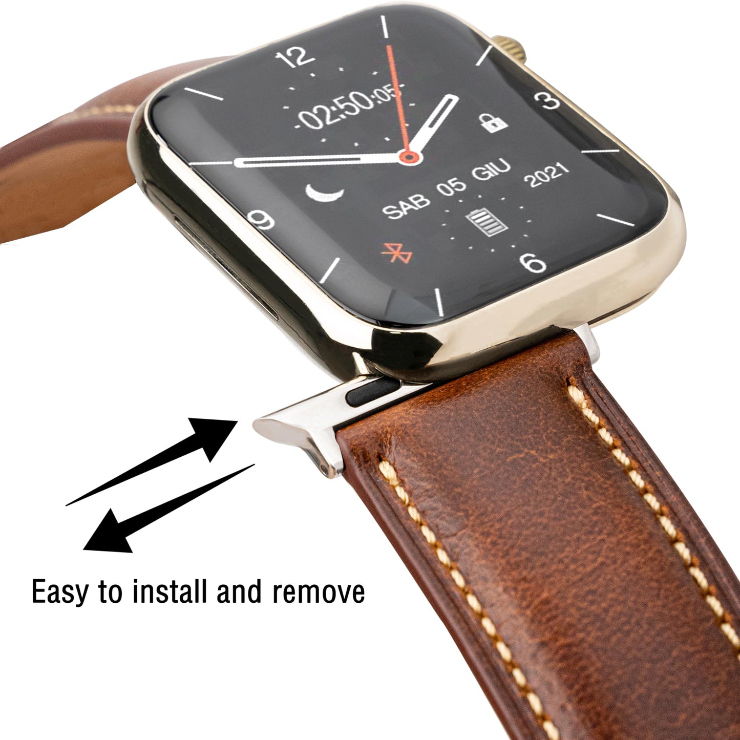 Gomvadr Leather Bands Compatible with Apple Watch Band 44mm 45mm 46mm, Oil Wax-tanned Leather Strap for Mens Apple Watch Series 11 10 9 8 7 6 5 4/SE3 (Tan/Silver Buckle/Contrast Stitch)