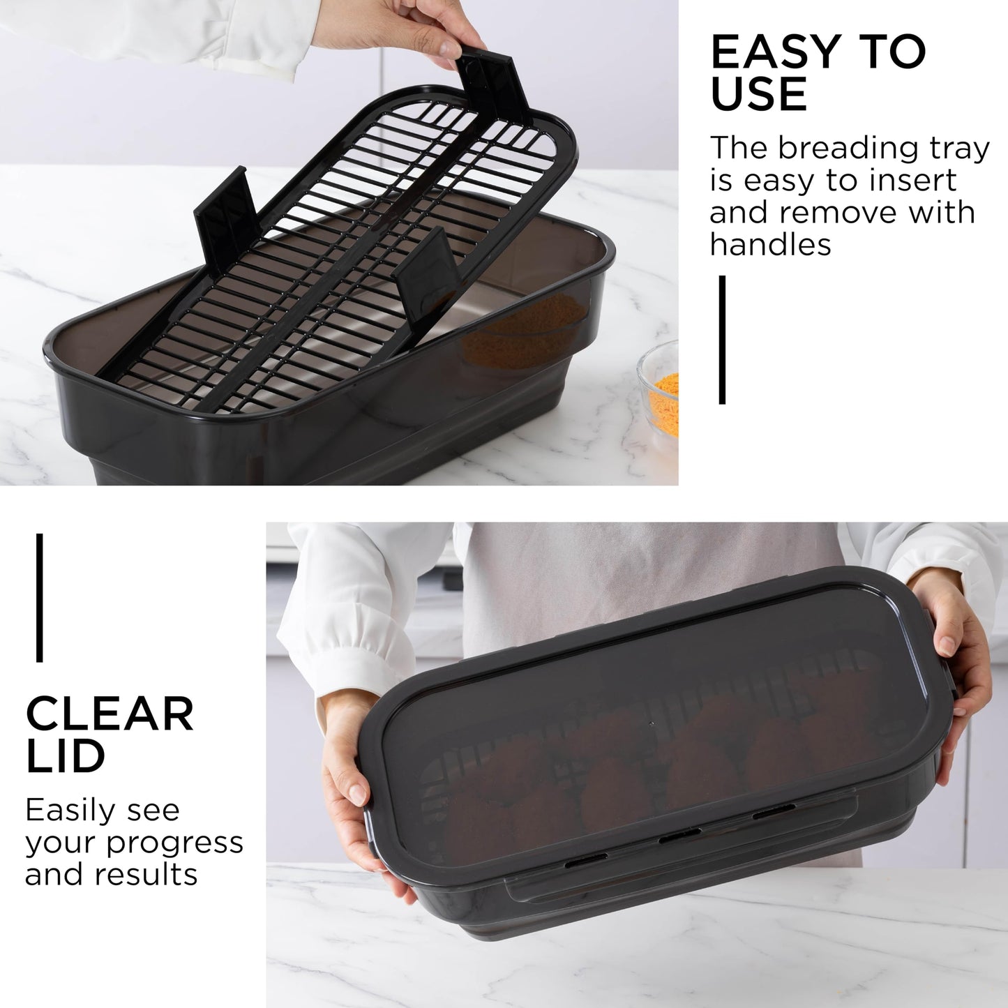 COOK WITH COLOR Collapsible Batter Bowl - Mess Free Breading Shaker Container - Great for Fried Fish, Fried Chicken, Onion Rings, Wings & More, Cream