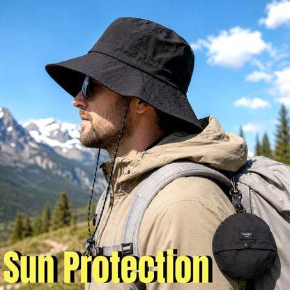 PFFY Packable Sun Bucket Hat for Men UV Protection Sun Hats Waterproof Lightweight Hiking Outdoor Cap Beige (More Loose)