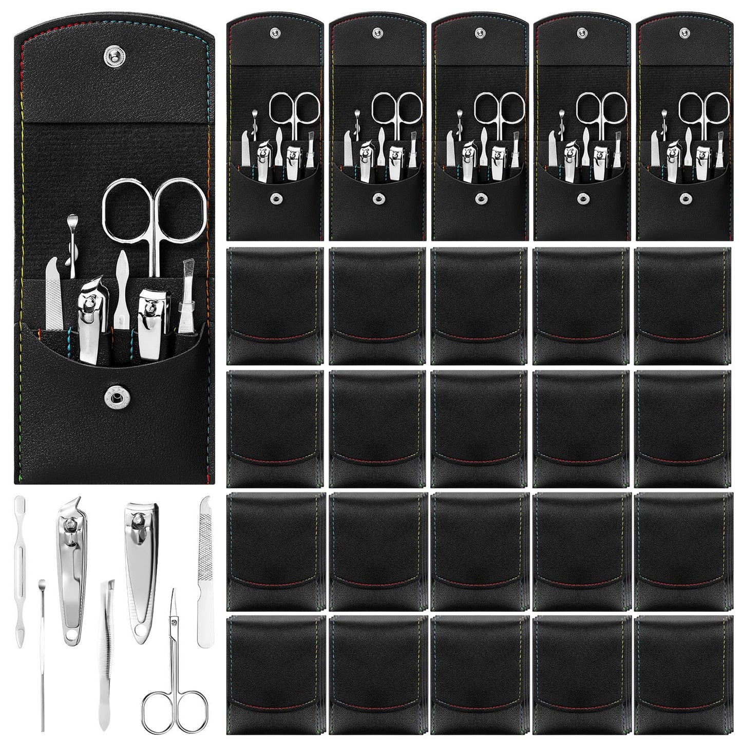 Geosar 50 Set Travel Manicure Kit Nail Clippers Pedicure Professional Nail Care Tools Stainless Steel Grooming Set with Portable Travel Case Gifts for Mother Father Men Women(7 in 1,Black)