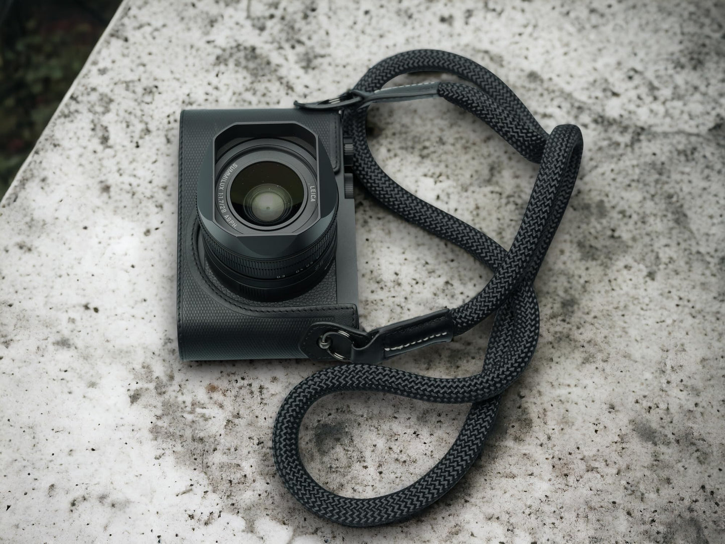 Vi Vante Sheetline Black Rope Camera Strap w/Nappa Leather Ends FINAL CLOSEOUT (Black w/White Stitching)