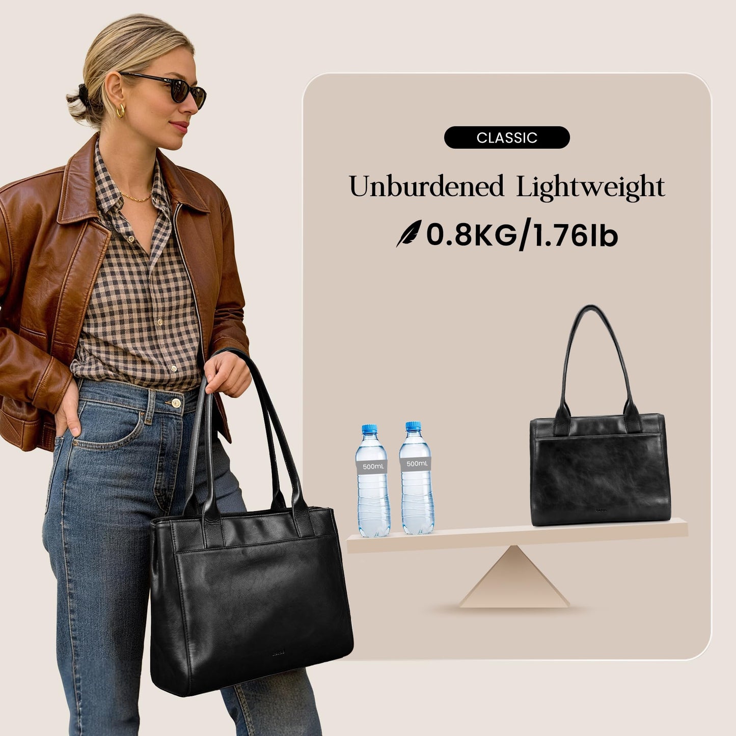 befen Genuine Leather Tote Bag for Women Small Black Work Tote Bag with Zipper Soft Leater Purse with Multi Compartments Work Handbag for Travel Designer Womens Purses and Handbags for Everyday