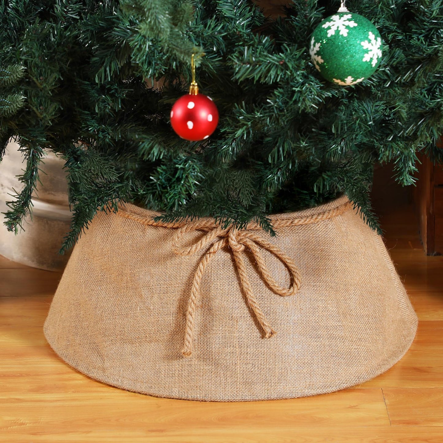 Outus Farmhouse Burlap Christmas Tree Collar Rustic Christmas Tree Ring Easy Set Up for Holiday Xmas Decor(Rustic)