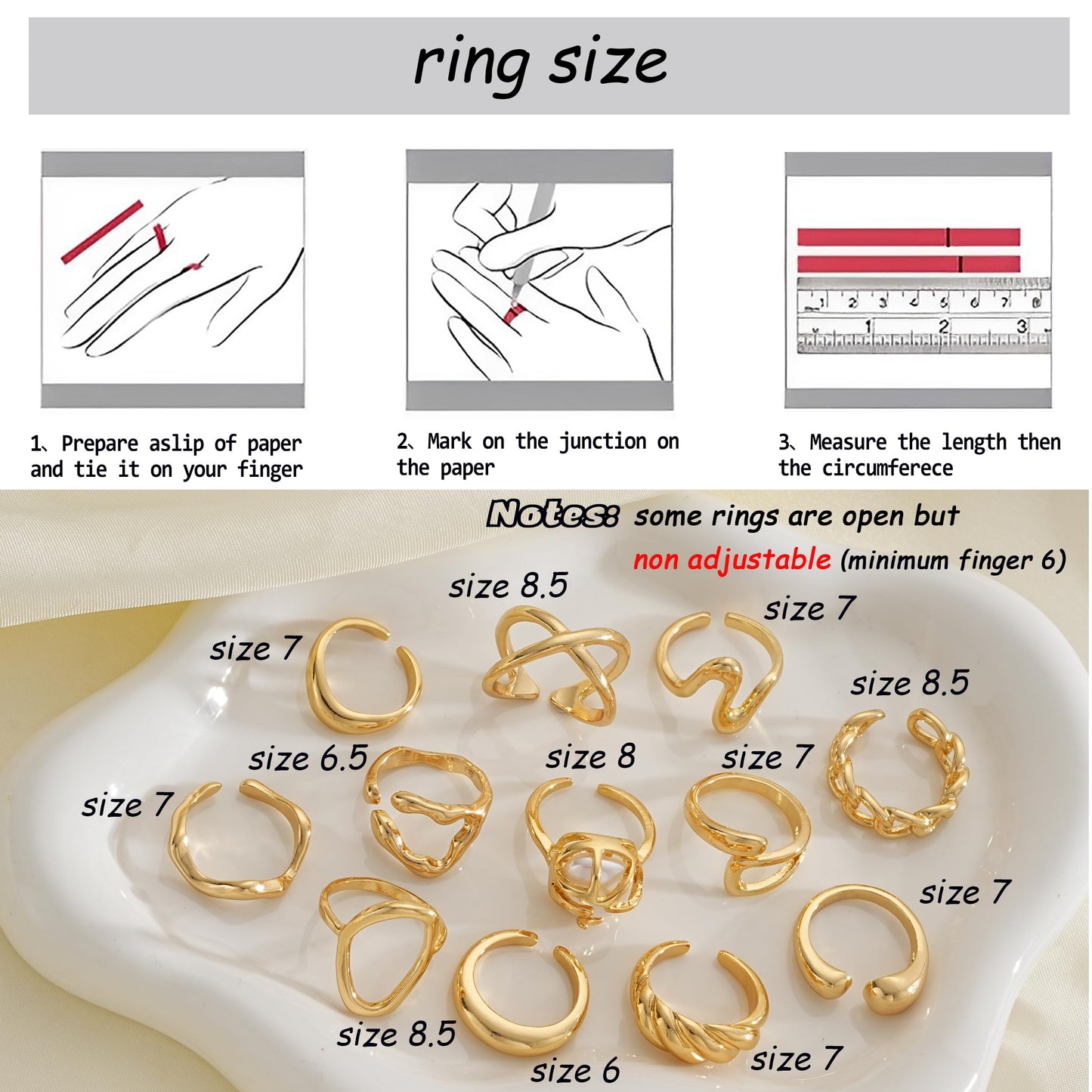 FAXHION 12PCS Gold Stackable Rings Set for Women, 18K Gold Plated Open Stacking Knuckle Ring, Adjustable Chunky Signet Band Statement Ring for Gift