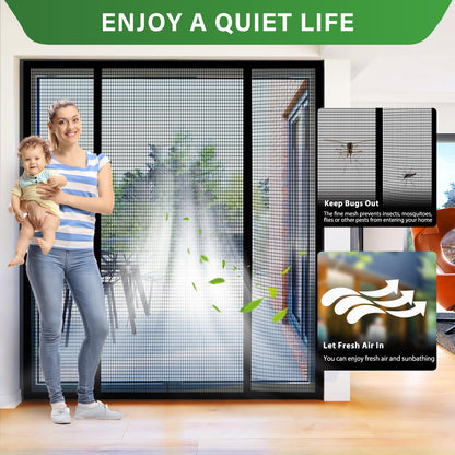 Digram Magnetic Screen Door Upgraded polyethylene Terephthalate Mesh,Double Door Screen Magnetic Closure for Sliding Door,Patio Door,Fit Door Size 80" X 96"