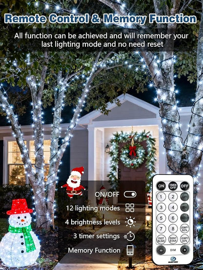 Voice Controlled Christmas Lights with Remote, 99 FT 300 LED String Lights Indoor Outdoor with 12 Modes 3 Timers, Dimmable Twinkle Light Plug in Waterproof for Xmas Tree Party Decorations, Cool White