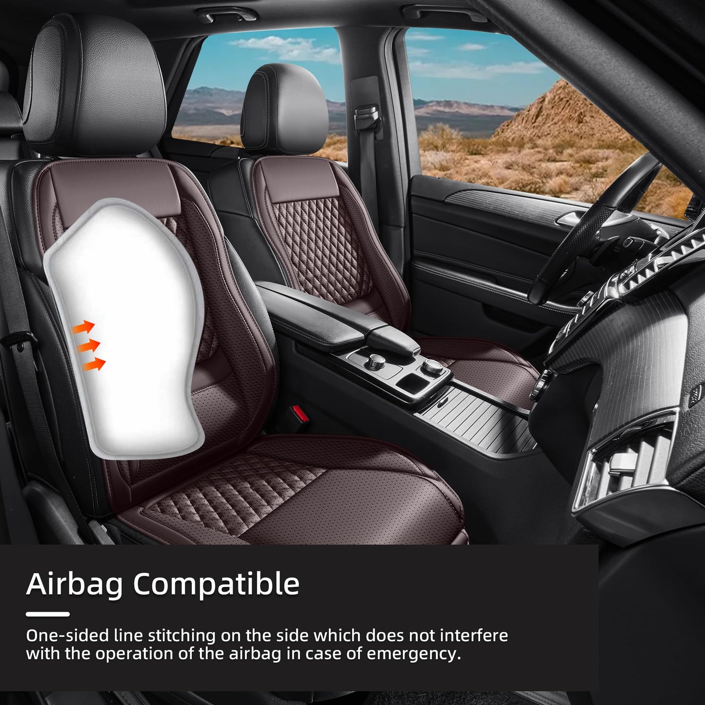 AuraSettle Premium Perforated Napa Leather Car Seat Covers Semi Universal Fit with Lumbar Support, Storage Bag for SUV Sedan Truck (Coffee Brown, Front Row Two Seats)
