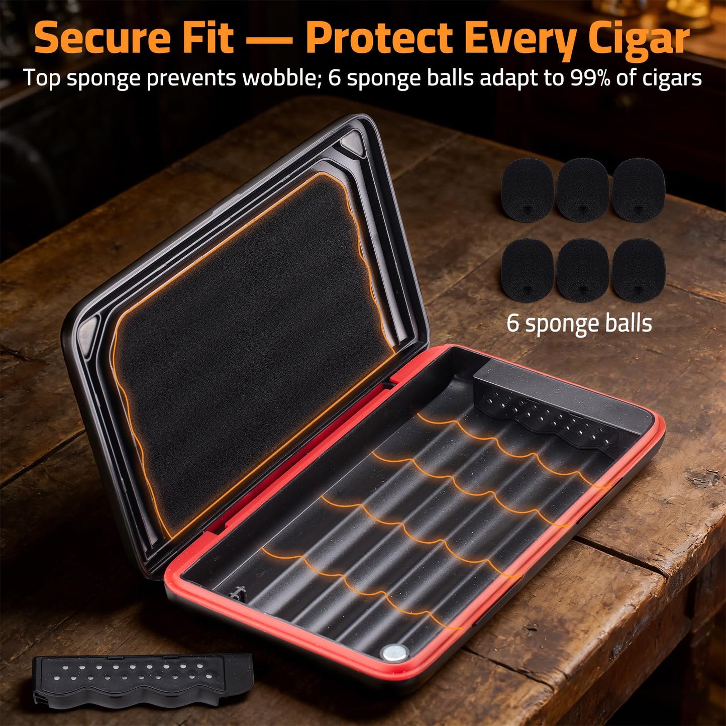 Portable Cigar Humidor Case, Magnetic Closure, Airtight Two-Way Humidity Control (69% RH) Ultra-Light Travel Cigar Box, Crushproof and Waterproof, Replaceable Humidifier Disc, Holds up to 5 Cigars