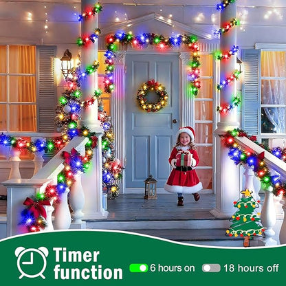 SAUIRS 197FT 500 LED Christmas Lights Outdoor String Lights with 8 Modes Timer Waterproof Fairy Light Plug in for Outside Indoor Party Xmas Palm Tree Yard Wedding Decorations(Multicolor)