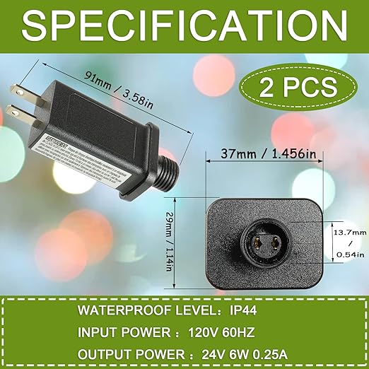 24V 6W LED Transformer Replacement Class 2 Power Supply for Christmas String Light Inflatable Decorations LED Controller IP44 Waterproof Low Voltage