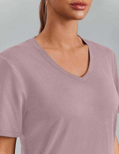 PINSPARK UV Protection Shirts for Women Short Sleeve V Neck UPF 50+ Sun Tops Moisture Wicking Hiking Running Athletic T-Shirts,Warm Tan Small