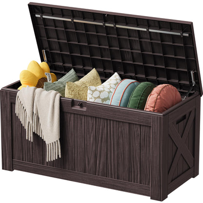 Devoko 125 Gallon Outdoor Storage Box, Waterproof Resin Deck Box for Patio Furniture, Lockable Container for Garden Cushions & Pool Supplies (Brown, 125 Gallon)