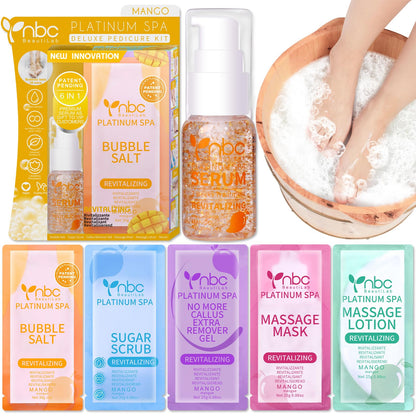 Pedicure Kit Foot Soak Set: Bubble Salt, Sugar Scrub, Massage Mask, Massage Lotion in a Box, 4 Step Foot Spa Kit for Dry Feet,Tired Feet（3 Set Tropical Fruit)