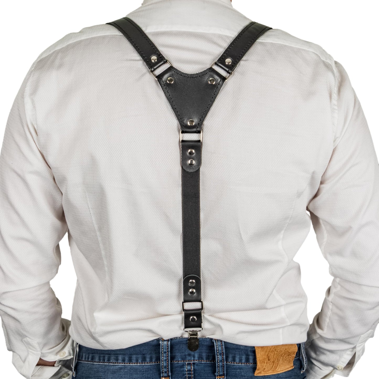 GE MARK Leather Suspenders for Men and Women, Wedding and Gift Accessory (Black)
