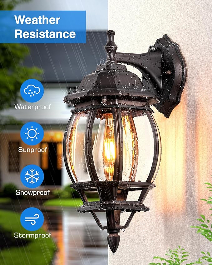 VIANIS Oil Rubbed Bronze Outdoor Wall Lights, Farmhouse Dusk to Dawn Sensor Exterior Lighting Fixtures Wall Mount for House, Outdoor Wall Sconce Lantern for Porch, Anti-Rust Coach Lights for Garage