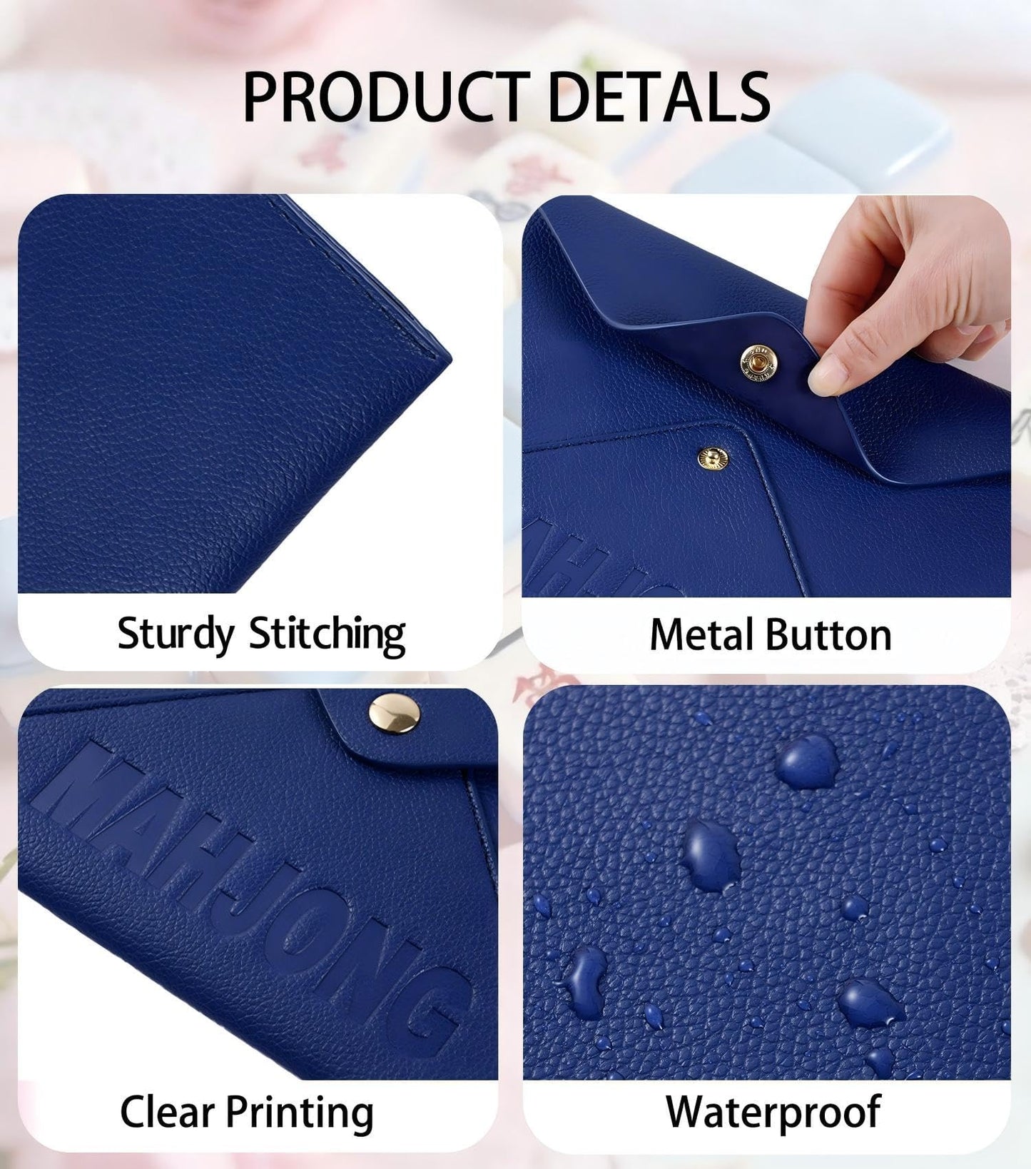 Vegan Leather Mahjong Card Sleeve Holder, Fits Most Mahjong Cards, Line Readers & Shuffler Cards, Gift Box Included, Perfect Mah jong Gift & Accessories for Men Women (Navy Blue, 8.6 * 6.3 in)
