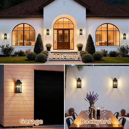 tewei 18'' Outdoor Wall Lights, Porch Light Outdoor Wall Sconce Lantern, 2-Light Black Exterior Lighting Fixture Wall Mount E12 Gold Base, Outside Light for House Backyard Garage, 2-Pack