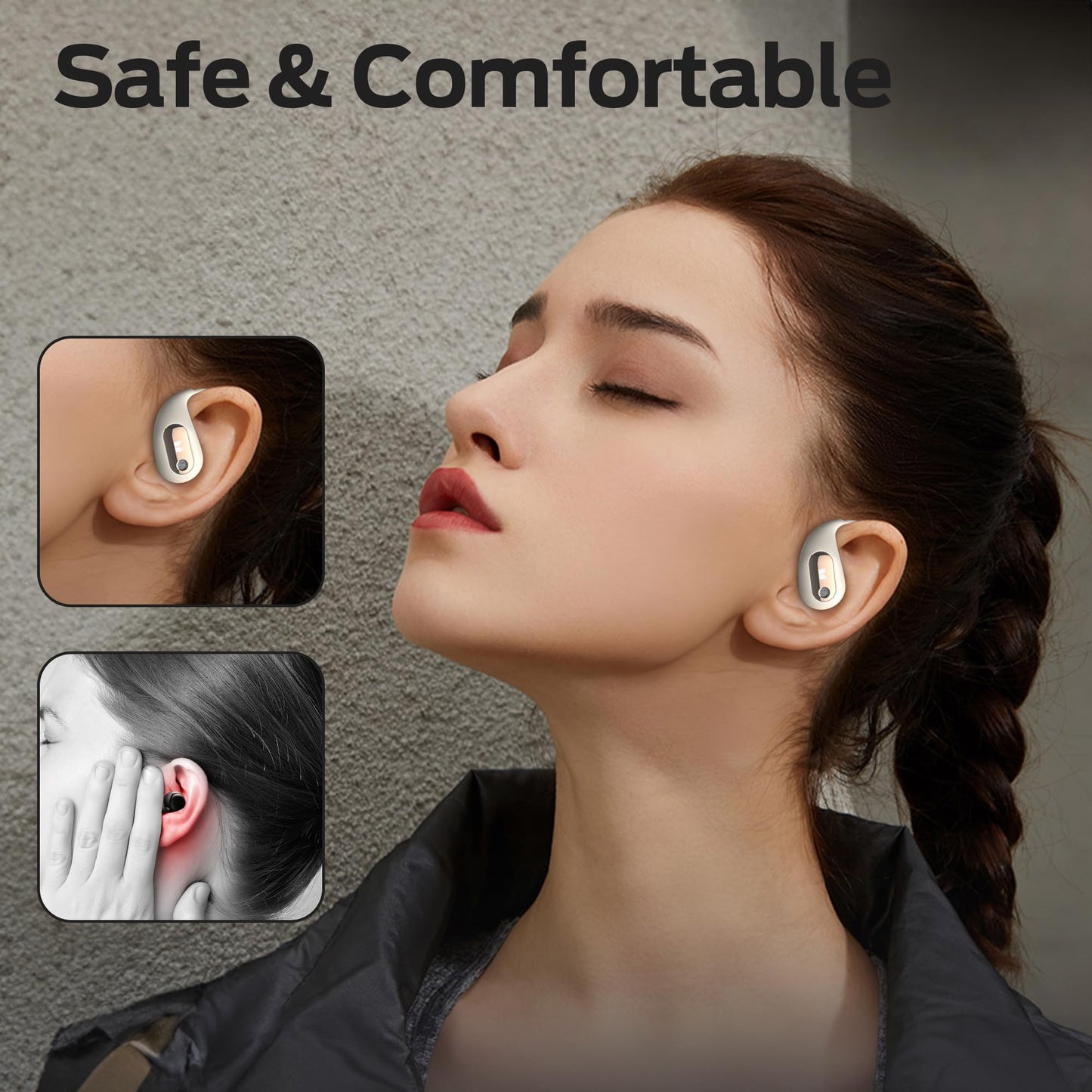 Monster Open Ear AC210 Headphones, True Wireless Bluetooth Earphones with Microphone, Wireless Headphones 30 Hours Playback, Type-C Charging, Touch Control, IPX5 Waterproof Open Ear Earbuds,White